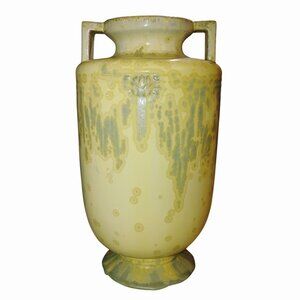 Tall Vase Global Views Ceramic Vintage Dual Handles Lemon Lime 16 Inches